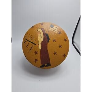 PRIMITIVE Folk Art Crabapple Inc. SANTA CLAUS American Flag Shaker Box